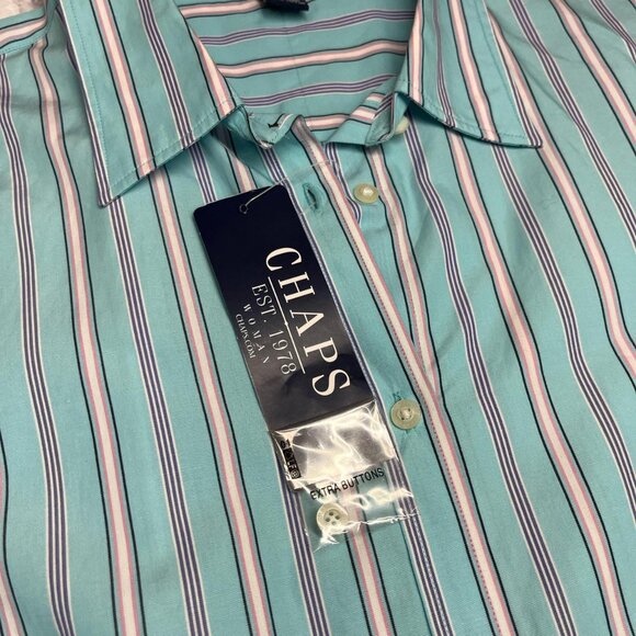 NWT Chaps Teal Striped Cotton Button Up | Women’s 1X - Picture 3 of 5